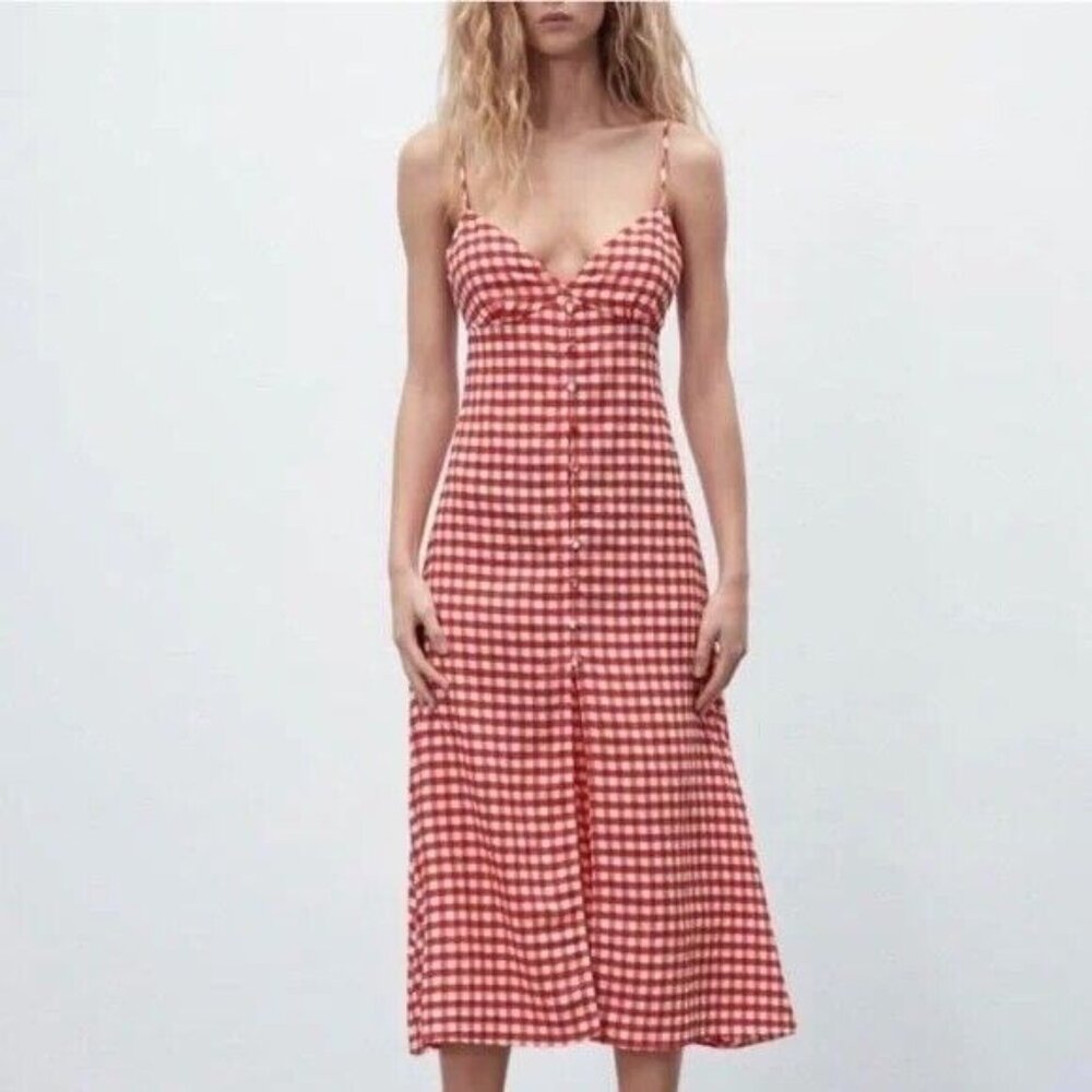 Zara Red Gingham Backless Dress